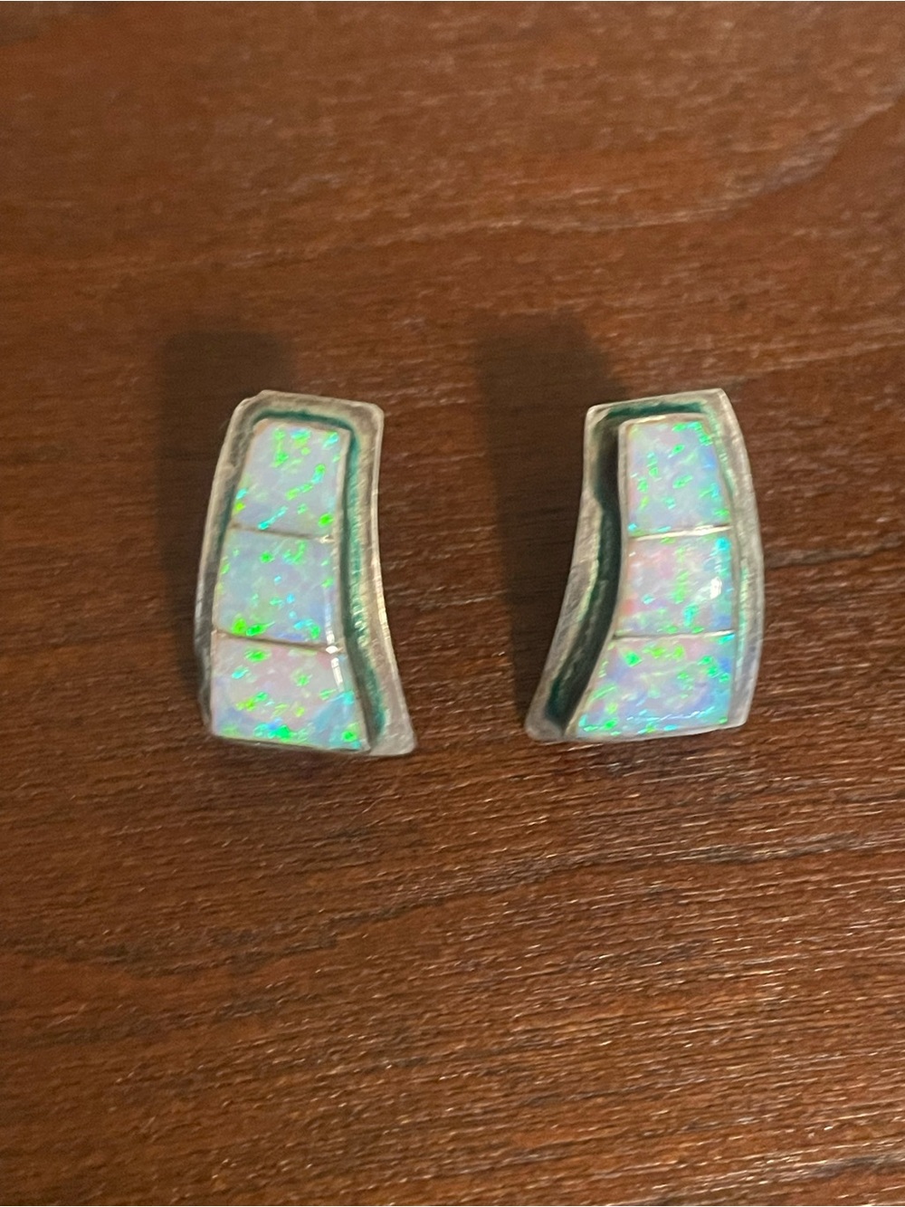 Vintage Navajo  Nel J Signed Sterling Silver Fire Opal Dangle Earrings.